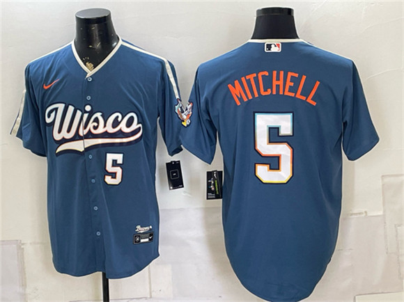 Men's Milwaukee Brewers #5 Garrett Mitchell Mineral Blue 2026 City Connect Stadium Stitched Baseball Jersey