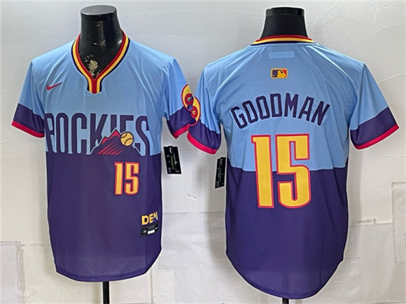 Men's Colorado Rockies #15 Hunter Goodman Purple Light Blue 2025 City Connect Limited Stitched Baseball Jersey
