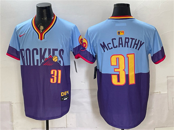 Men's Colorado Rockies #31 Jake McCarthy Purple Light Blue 2025 City Connect Limited Stitched Baseball Jersey