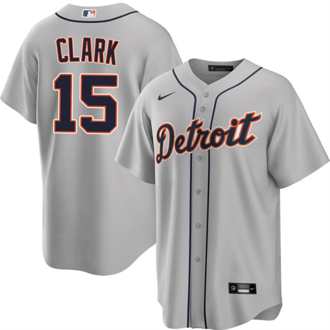 Men's Detroit Tigers #15 Max Clark Gray 2026 Road Stitched Baseball Jersey