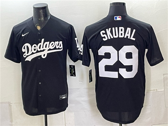 Men's Los Angeles Dodgers #29 Tarik Skubal Black Cool Base Stitched Baseball Jersey