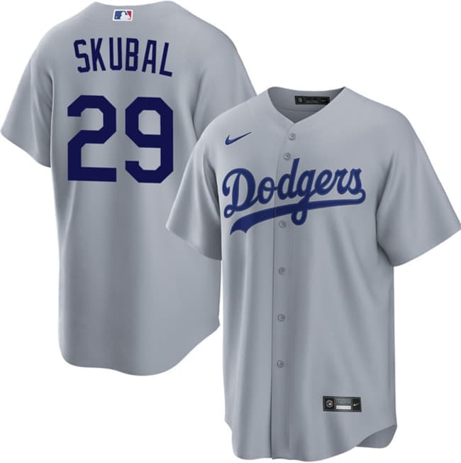 Men's Los Angeles Dodgers #29 Tarik Skubal Gray Cool Base Stitched Baseball Jersey