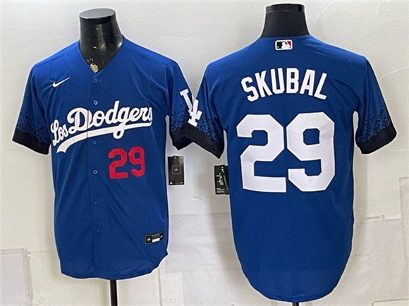 Men's Los Angeles Dodgers #29 Tarik Skubal Royal City Connect Stitched Baseball Jersey