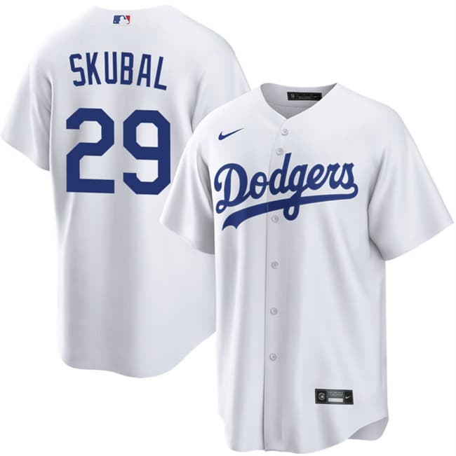 Men's Los Angeles Dodgers #29 Tarik Skubal White Cool Base Stitched Baseball Jersey