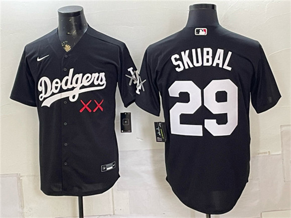 Men's Los Angeles Dodgers x KAWS #29 Tarik Skubal Black Vapor Premier Limited Stitched Baseball Jersey