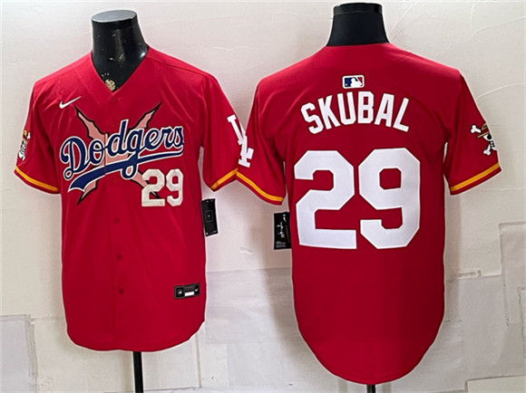 Men's Los Angeles Dodgers x One Piece #29 Tarik Skubal Red Vapor Premier Limited Stitched Baseball Jersey