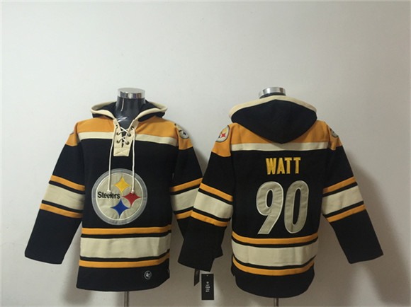 Men's Pittsburgh Steelers #90 T. J. Watt Black Ageless Must-Have Lace-Up Pullover Hoodie