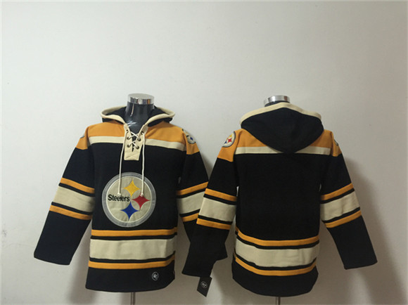 Men's Pittsburgh Steelers Blank Black Ageless Must-Have Lace-Up Pullover Hoodie