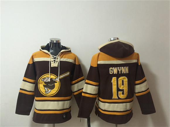 Men's San Diego Padres #19 Tony Gwynn Brown Gold Ageless Must-Have Lace-Up Pullover Hoodie