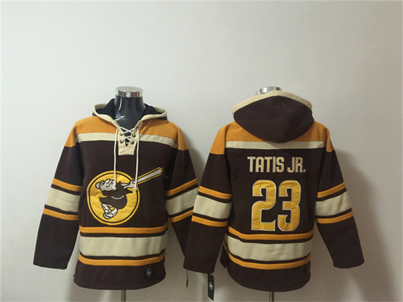 Men's San Diego Padres #23 Fernando Tatis Jr. Brown Gold Ageless Must-Have Lace-Up Pullover Hoodie