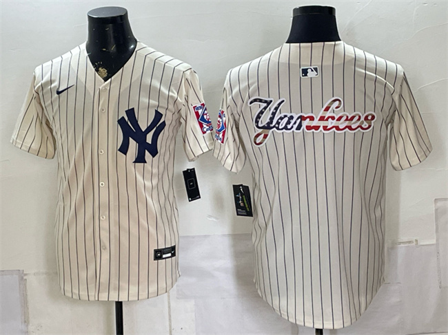 Mens New York Yankees Team Big Logo Cream 2026 Field of Dreams Stadium Stitched Baseball Jersey