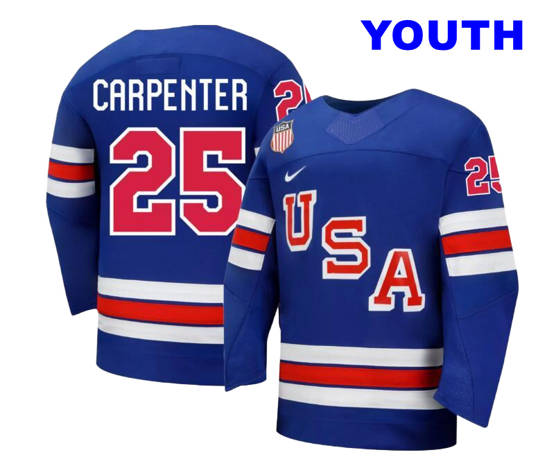 Youth Nike Team USA Blue Alex Carpenter #25 Replica 2026 Jersey