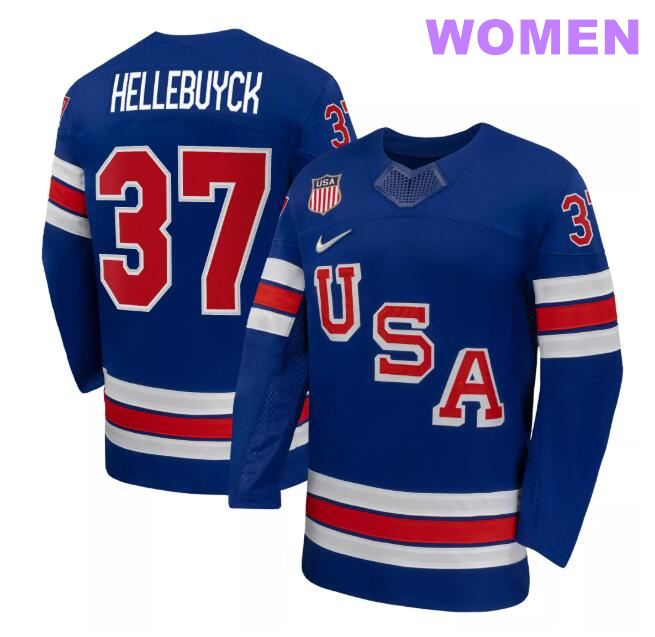 Women Nike Team USA Blue Connor Hellebuyck #37 Replica 2026 Jersey