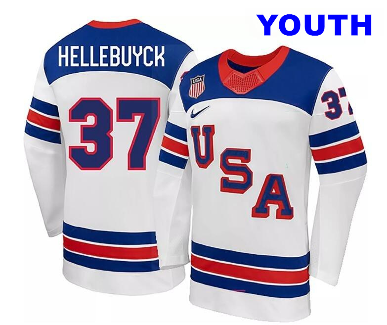 Youth Nike Team USA White Connor Hellebuyck #37 Replica 2026 Jersey