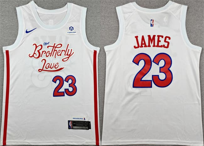Men's Philadelphia 76ers #23 LeBron James White 2026 City Edition With Patch Stitched Jersey