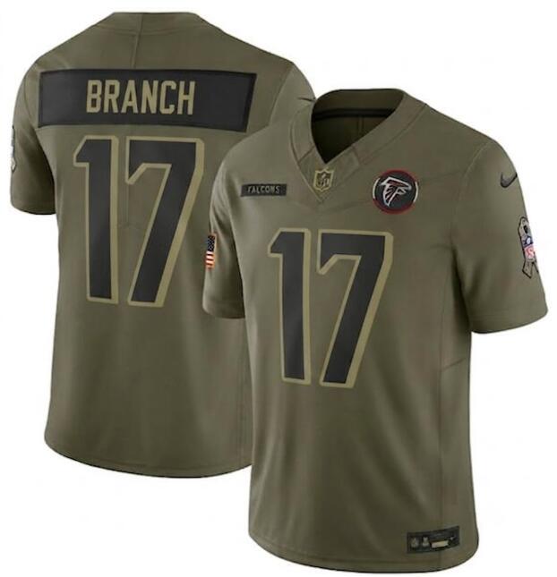 Men's Atlanta Falcons #17 Zachariah Branch Olive 2025 Salute to Service Limited Football Stitched Jersey