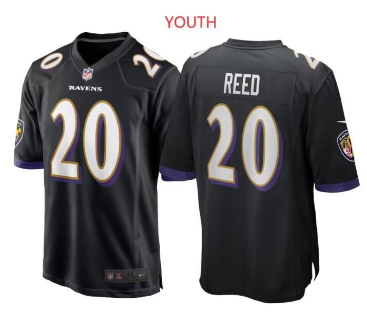 Youth Baltimore Ravens #20 Rd Reed Black Nike Stitched Jersey