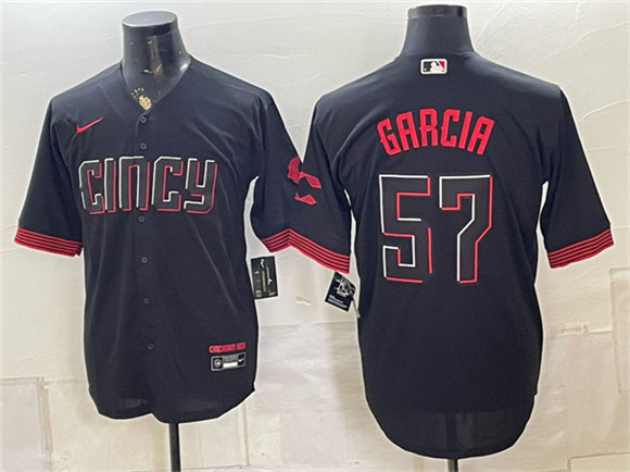 Men's Cincinnati Reds #57 Julian Garcia Black City Connect Cool Base Stitched Baseball Jersey