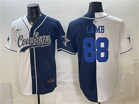 Men's Dallas Cowboys #88 CeeDee Lamb White Navy Split Stitched Jersey