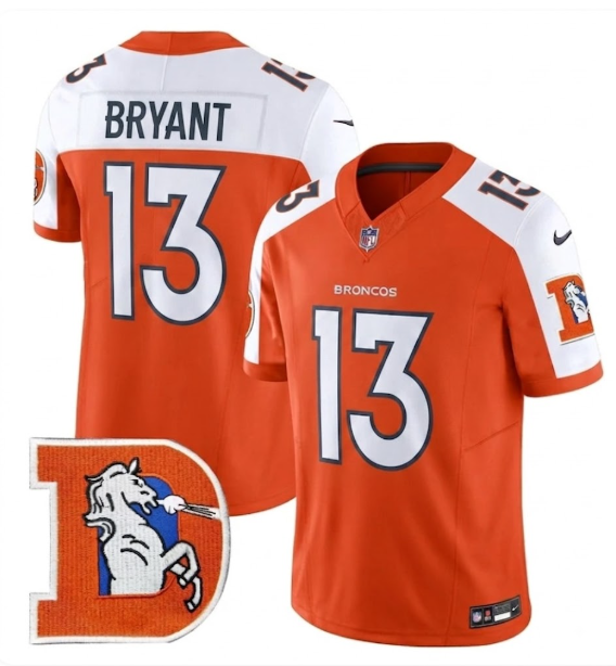 Men's Denver Broncos #13 Pat Bryant White And Orange 2026 Vapor Limited Football Stitched Jersey