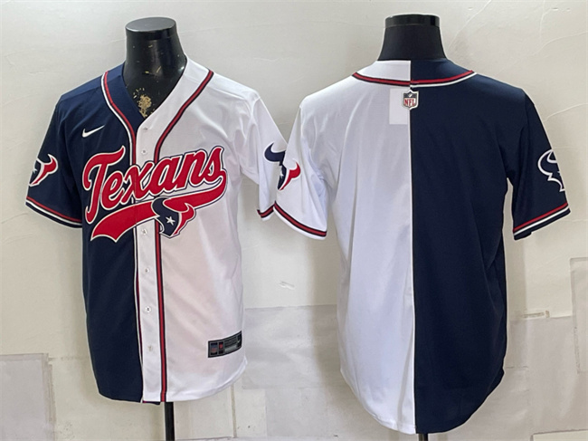 Men's Houston Texans Blank Navy White Split With Patch Cool Base Stitched Baseball Jersey