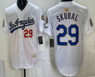 Men's Los Angeles Dodgers #29 Tarik Skubal White Gold 9x B2B Champs Collection Limited Jersey