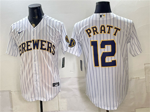 Men's Milwaukee Brewers #12 Cooper Pratt White Stitched Baseball Jersey