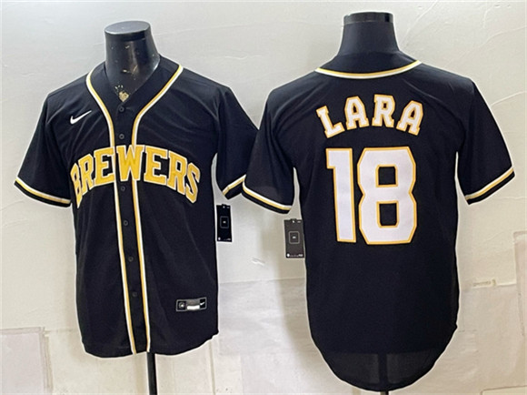 Men's Milwaukee Brewers #18 Luis Lara 2026 Fashion Replica Black Out Stitched Baseball Jersey
