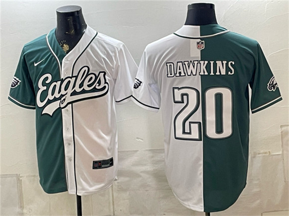 Men's Philadelphia Eagles #20 Brian Dawkins Green White Split Stitched Jersey