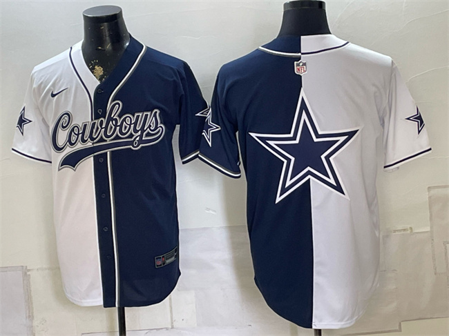 Mens Dallas Cowboys Team Big Logo White Navy Split Stitched Jersey