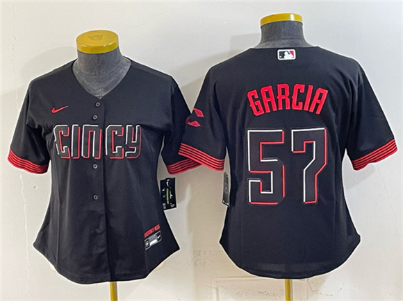 Women's Cincinnati Reds #57 Julian Garcia Black City Connect Stitched Baseball Jersey(Run Small)
