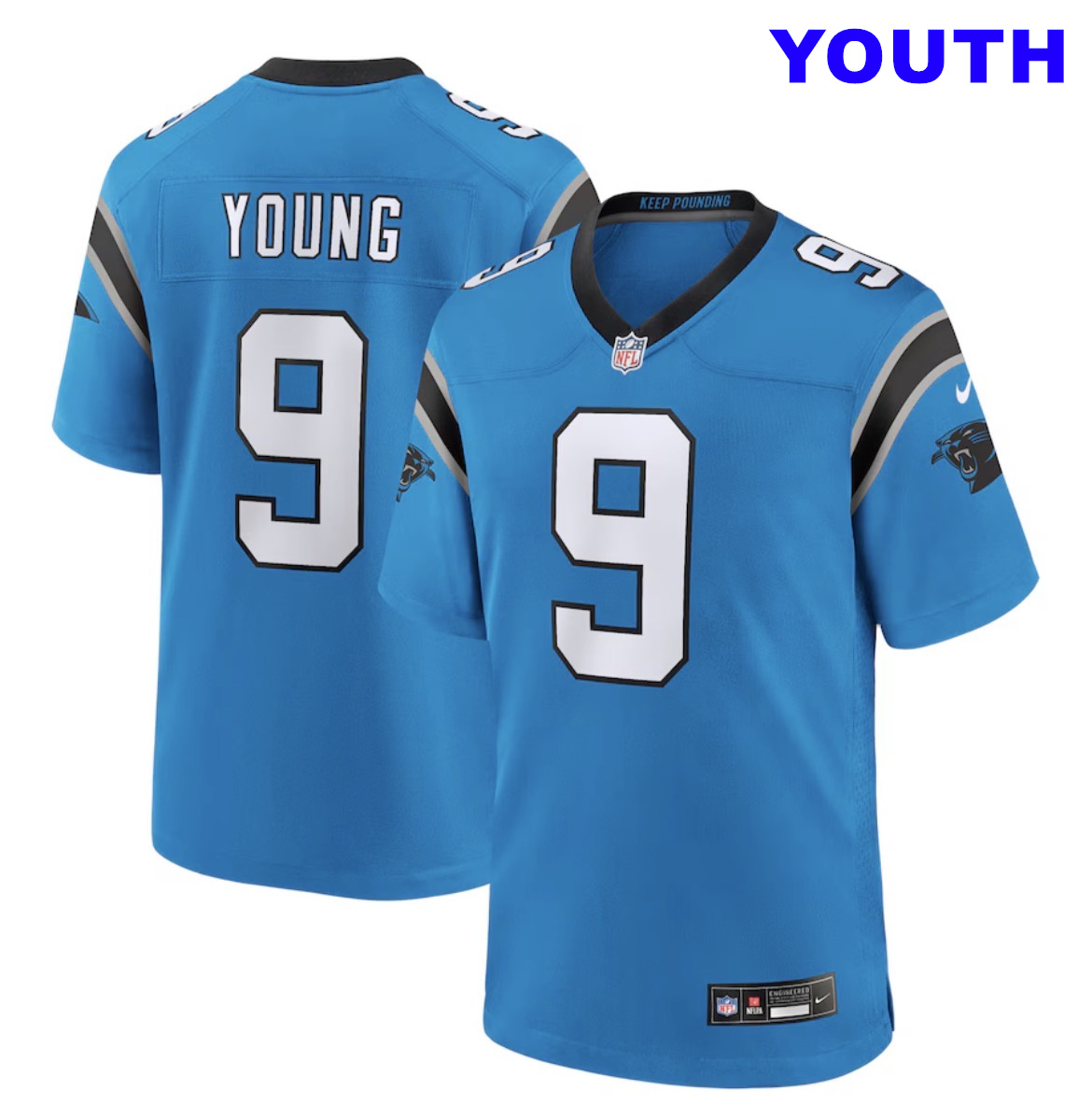 Youth Carolina Panthers #9 Bryce Young Rush Blue Stitched Football Stitched Jersey