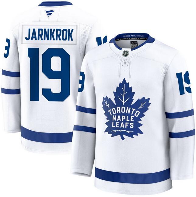 Men's Toronto Maple Leafs #19 Calle Jarnkrok Away White Premium Stitched Hockey Fanatics Jersey