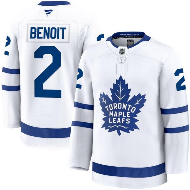 Men's Toronto Maple Leafs #2 Simon Benoit Away White Premium Stitched Hockey Fanatics Jersey