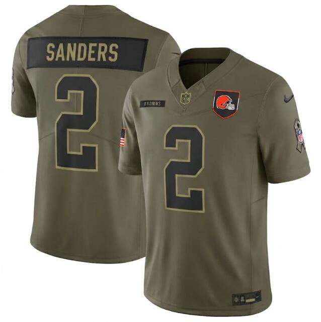 Men's Cleveland Browns #2 Shedeur Sanders Nike Olive 2025 Salute to Service Limited Stitched Jersey
