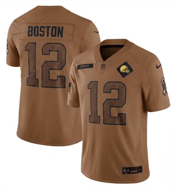 Men's Cleveland Browns #12 Denzel Boston Nike 2023 Salute To Service Limited Brown Jersey