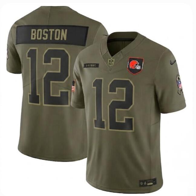 Men's Cleveland Browns #12 Denzel Boston Nike Olive 2025 Salute to Service Limited Stitched Jersey