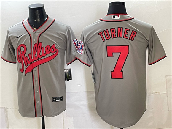 Men's Philadelphia Phillies #7 Trea Turner Gray 2026 Field of Dreams Stadium Stitched Baseball Jersey