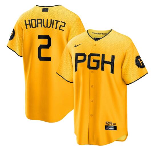Men's Spencer Horwitz Pittsburgh Pirates #2 City Connect Gold Yellow Stitched Jersey