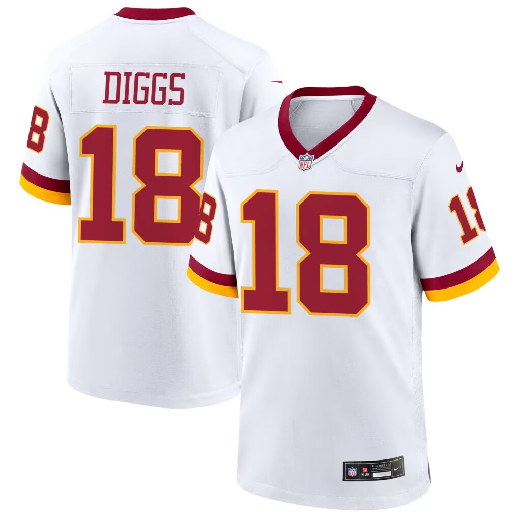Men's Washington Commanders #18 Stephon Diggs White Vapor Limited Stitched Football Jersey