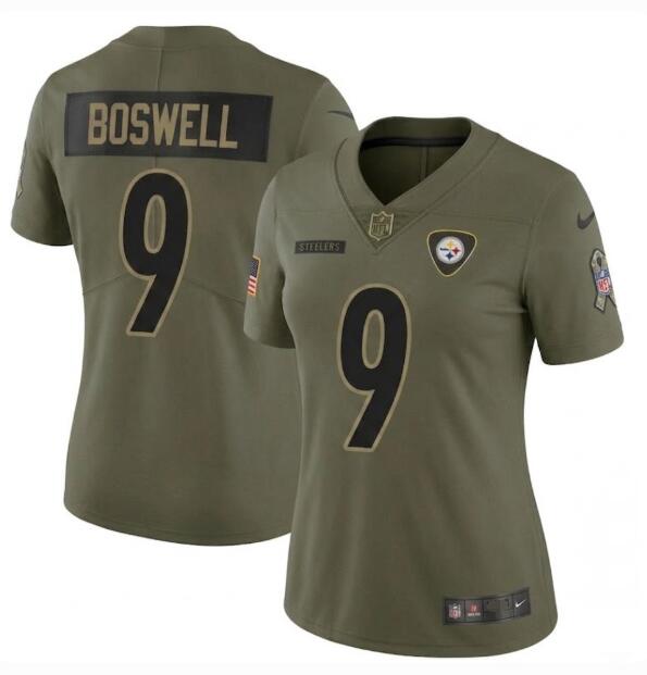 Women Pittsburgh Steelers #9 Chris Boswell Green Olive 2025 Salute to Service Limited Stitched Football Jersey