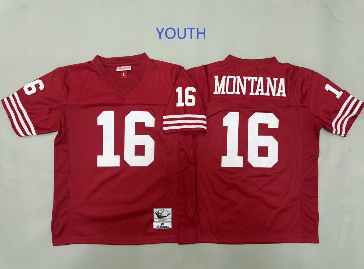Youth San Francisco 49ers #16 Joe Montana Red Throwback Stitched Jersey
