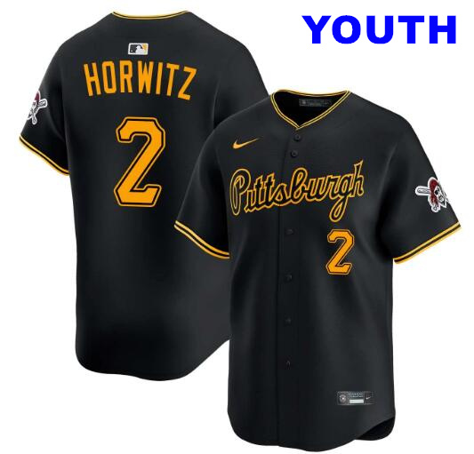 Youth Spencer Horwitz Pittsburgh Pirates #2 Alternate Road Limited Black Stitched Nike Jersey