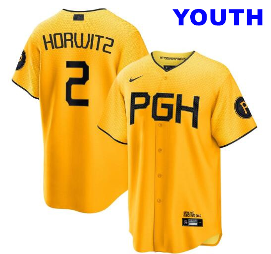 Youth Spencer Horwitz Pittsburgh Pirates #2 City Connect Gold Yellow Stitched Jersey