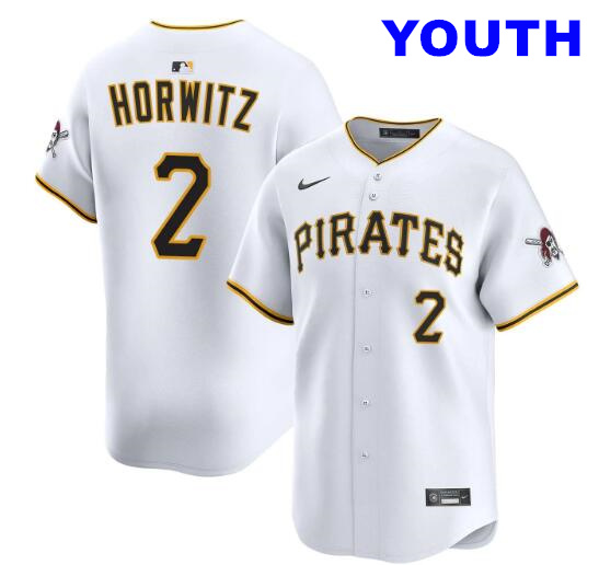 Youth Spencer Horwitz Pittsburgh Pirates #2 Home White Limited Stitched Jersey