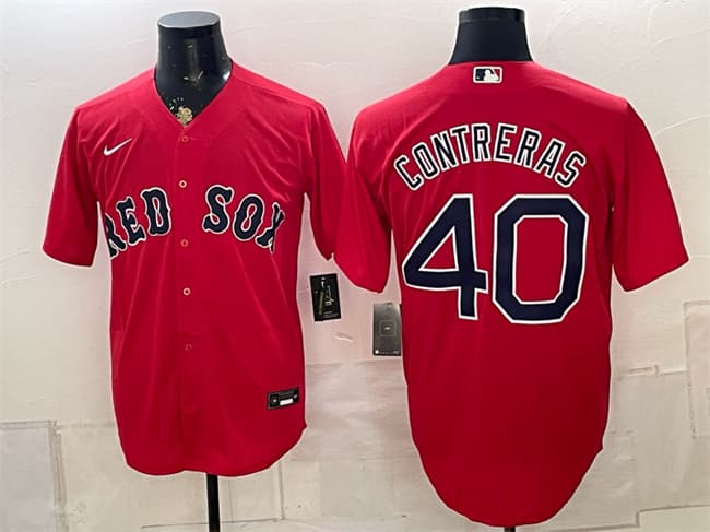 Men's Boston Red Sox #40 Willson Contreras Red Cool Base Stitched Baseball Jersey