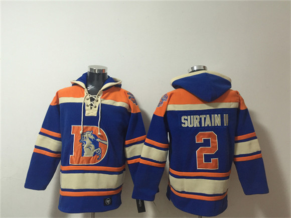 Men's Denver Broncos #2 Pat Surtain II Orange Ageless Must-Have Lace-Up Pullover Hoodie