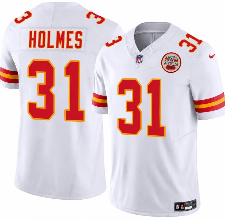 Men’s Kansas City Chiefs #31 Priest Holmes White 2026 Draft F.U.S.E. Vapor Untouchable Limited Football Stitched Jersey