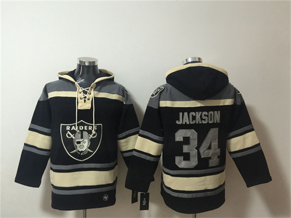 Men's Las Vegas Raiders #34 Bo Jackson Black Ageless Must-Have Lace-Up Pullover Hoodie