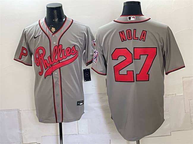 Men's Philadelphia Phillies #27 Aaron Nola Gray 2026 Field of Dreams Stadium Stitched Baseball Jersey